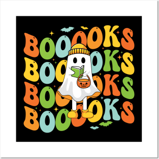 Booooks Cute Ghost reading a book Funny Book Lover Halloween Gift Posters and Art